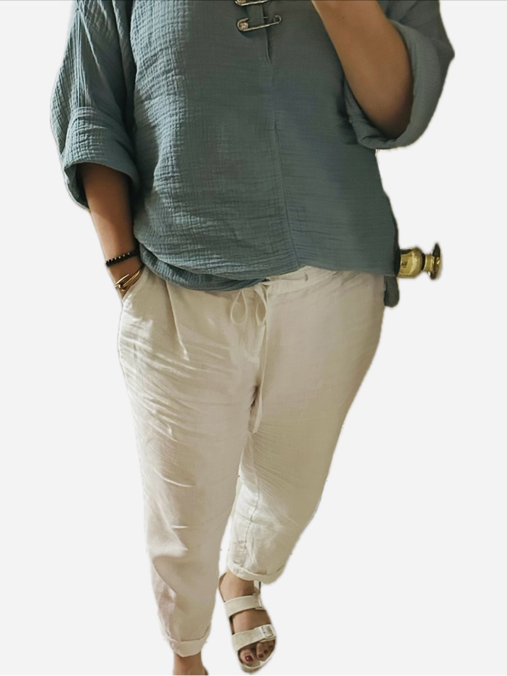 Lord & Taylor 100% linen White Linen Drawstring Chinos